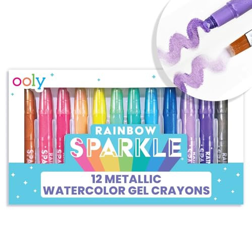 OOLY Rainbow Sparkle Metallic Watercolor Gel Crayons, Easter Activities for Kids, Set of 12 Glitter Gel Markers for Kids and Toddlers, Colorful Twistable Crayons for School, Drawing - Metallic | Amazon (US)
