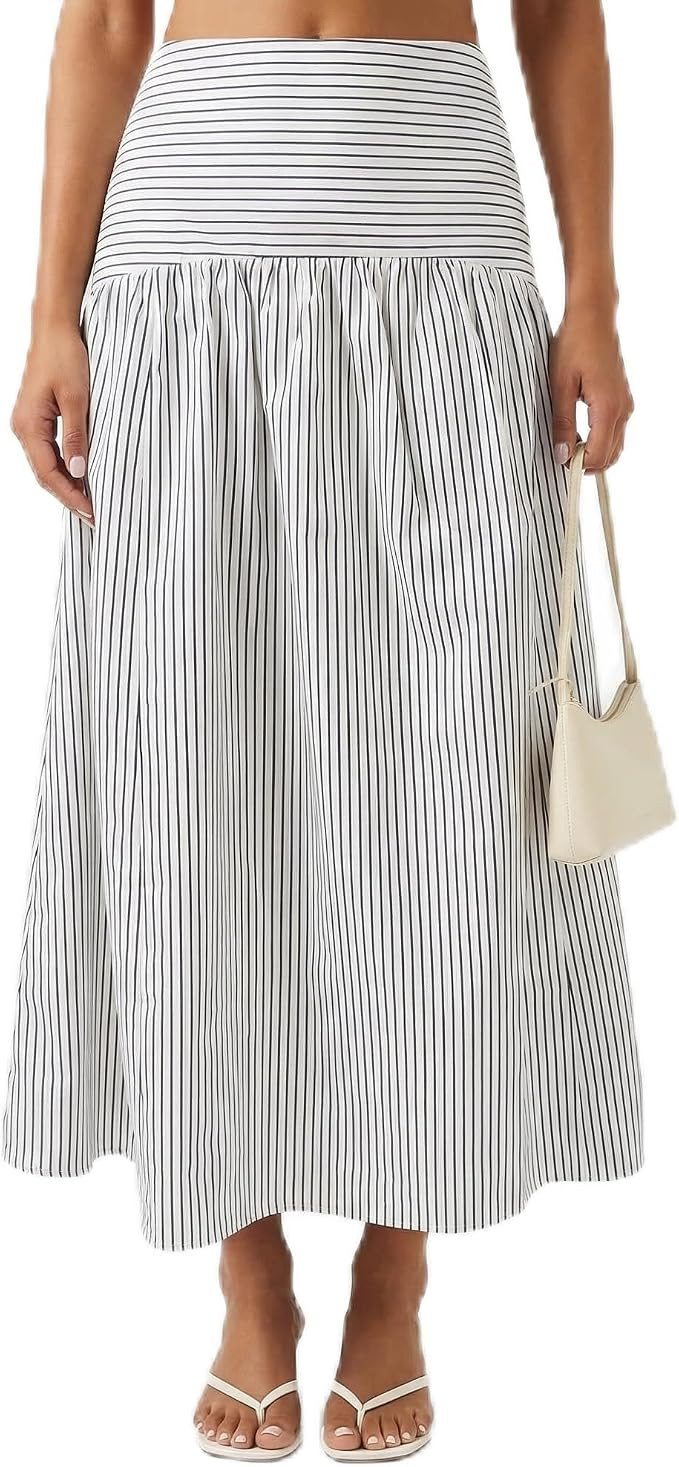 Women’s High Waist Flowy A-Line Casual Midi Skirt | Amazon (US)