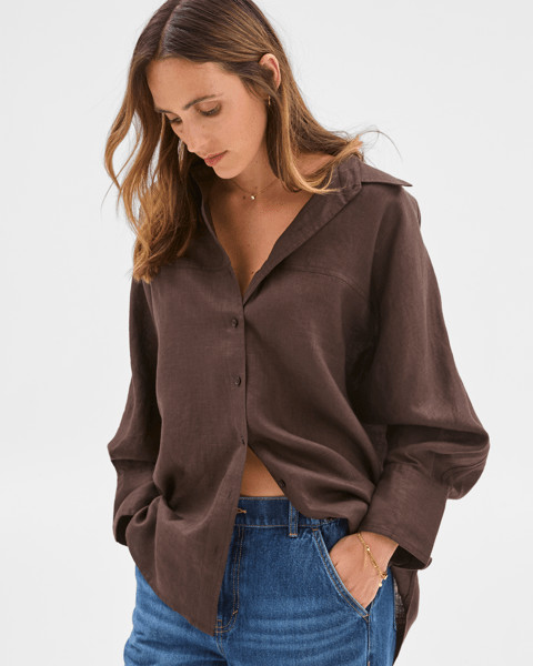 European Linen Long Sleeve Shirt - Brunette | Target AU