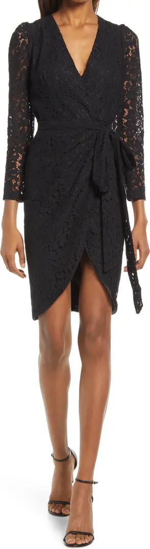 Bardot Bartdot Lace Long Sleeve Faux Wrap Dress | Nordstrom | Nordstrom