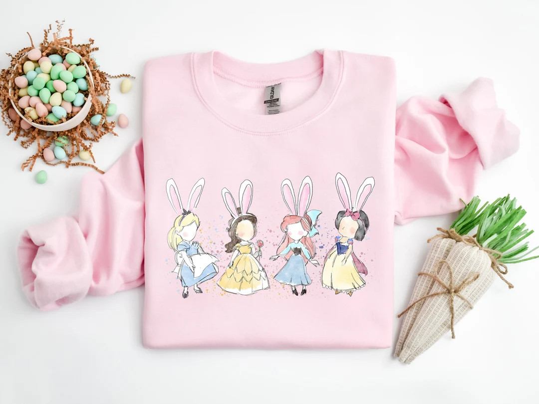 Easter Princess Shirt, Watercolor Easter Bunny Sweatshirt, Princess Lover Tee, Easter Day Crewnec... | Etsy (US)