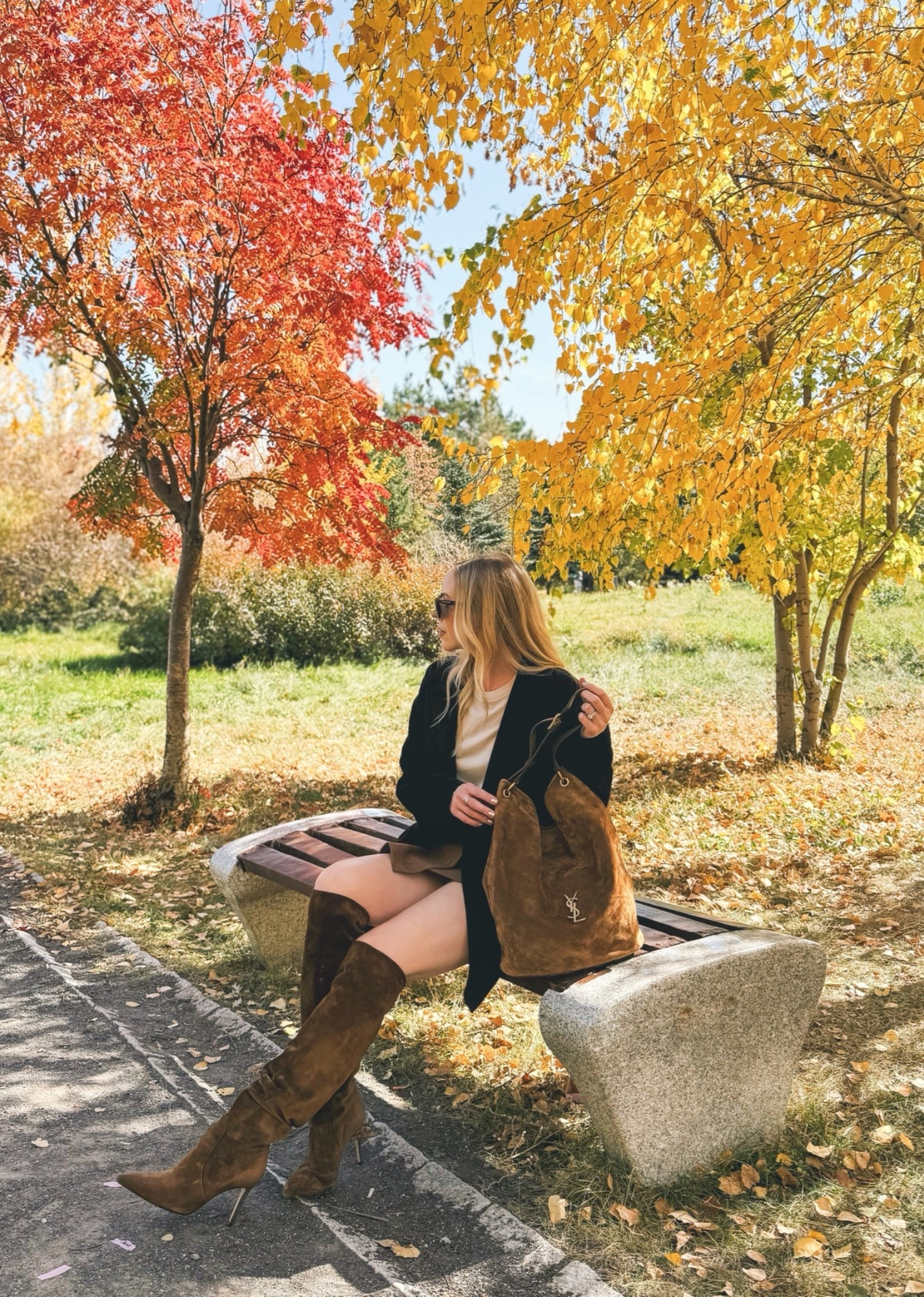 Fall outfit with dark brown suede blazer, suede over the knee boots, suede mini skirt

#LTKSeasonal #LTKOver40 #LTKSaleAlert