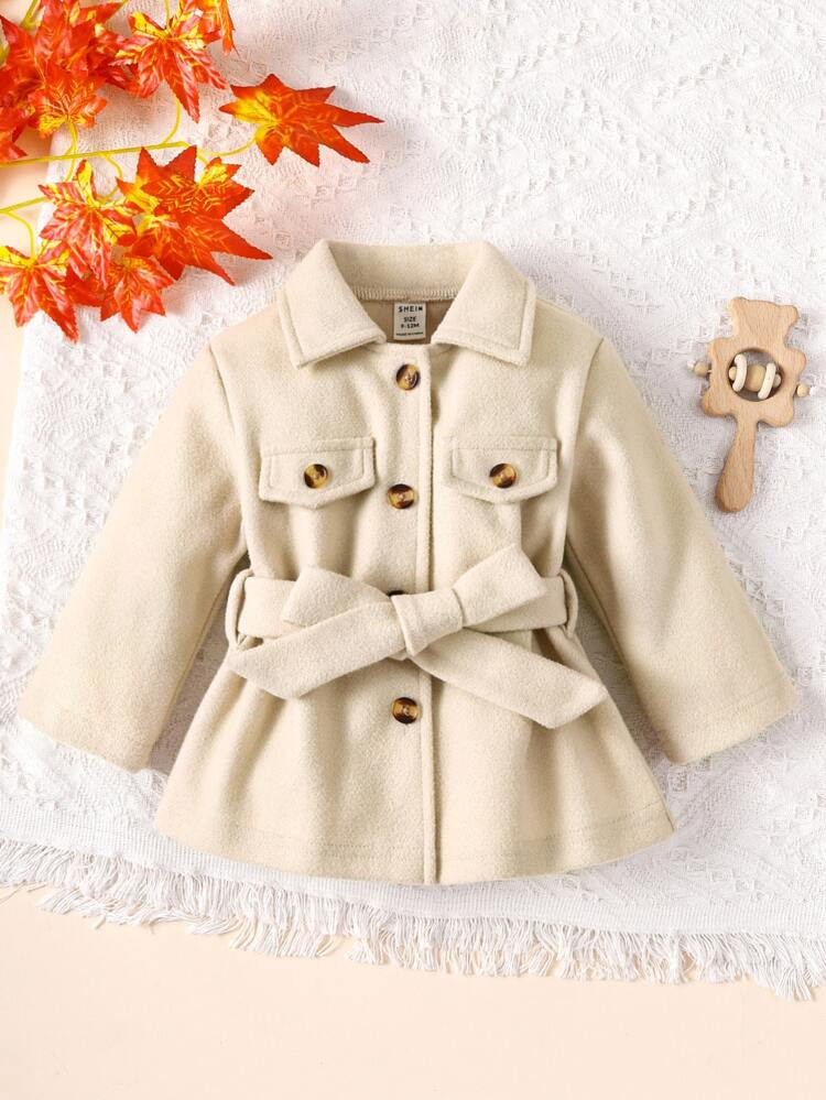 Baby Flap Detail Single Breasted Belted Coat | SHEIN