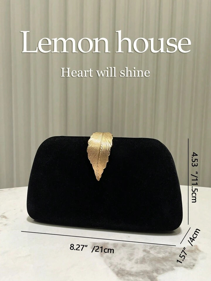 1pc Black Elegant Velvet Vintage Metal Leaf Clasp Formal Party Clutch Purse, Suitable For Evening... | SHEIN