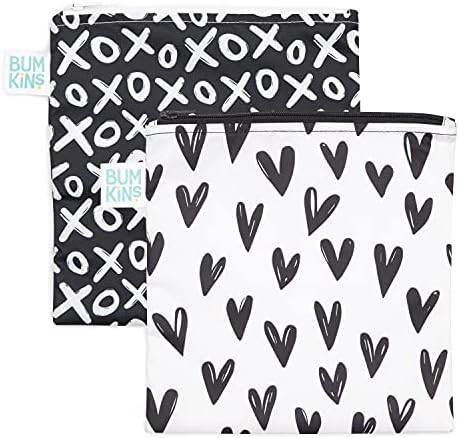 Bumkins Sandwich Bag / Snack Bag, Reusable Fabric, Washable, Food Safe, BPA Free, 7x7 - Hearts & ... | Amazon (US)