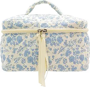 PAZIMIIK Cotton Makeup Bag for Women Large Quilted Travel Cosmetic Case Girls' Make Up Organizer,... | Amazon (US)