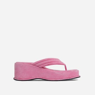Flex Thong Strap Flatform Sandal In Pink Faux Suede | EGO (UK)