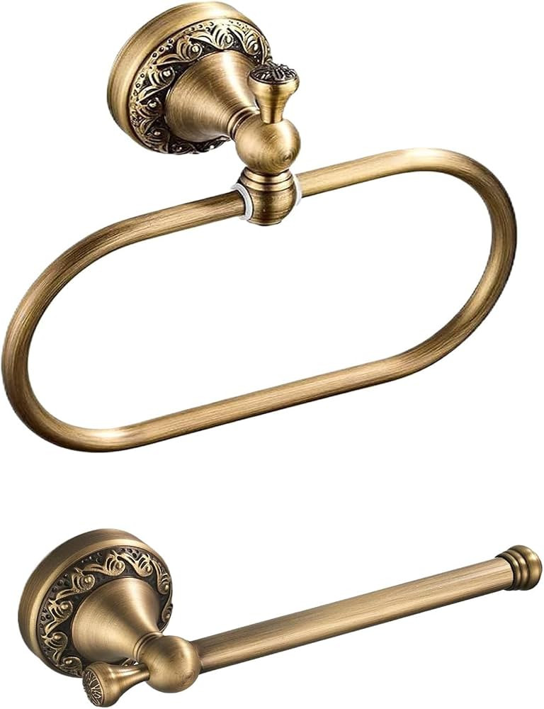 Antique Brass Toilet Paper Holder,Brass Towel Ring,Oval Hand Towel Holder Antique Toilet Roll Hol... | Amazon (US)