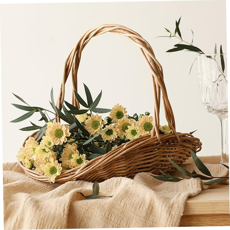 Wicker Picnic Basket, Harvest Basket with Handle, Portable Flower Gathering Basket, Woven Wicker ... | Amazon (US)