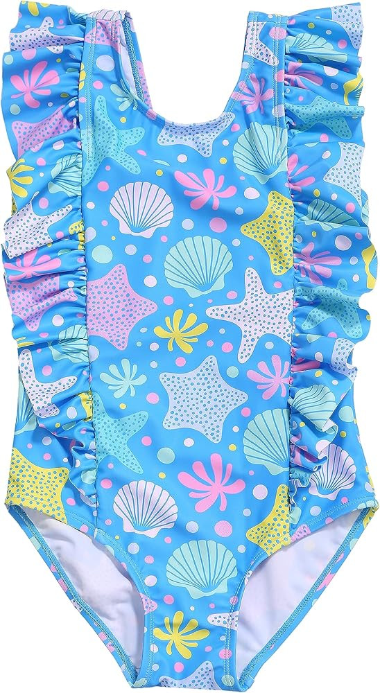 LIZENS Girls One Piece Hawaiian Ruffle Swimsuit - Beachwear Bathing Suit for Kids | Amazon (US)