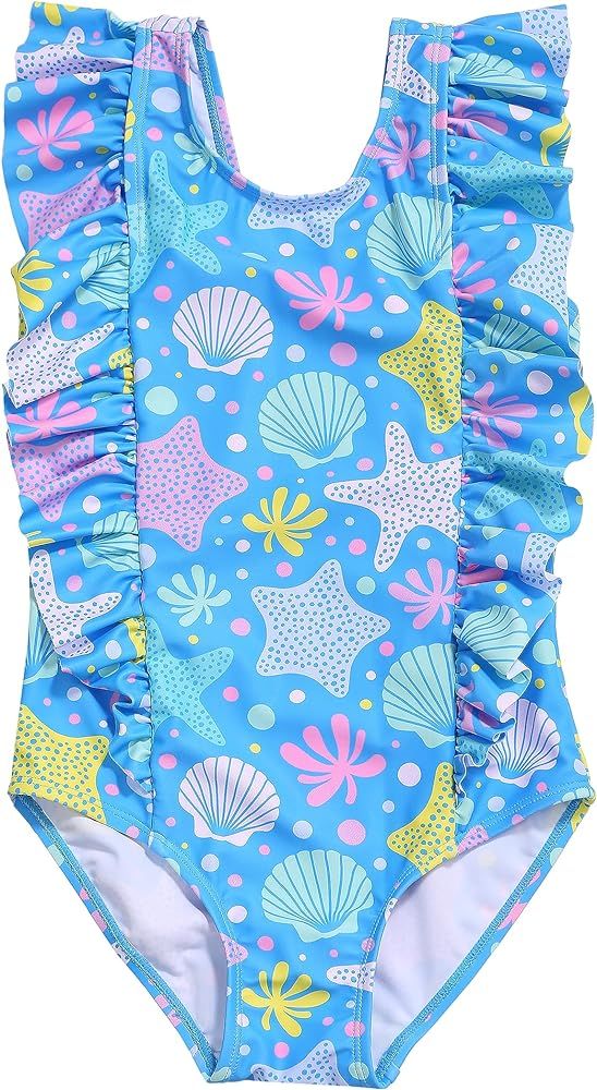 LIZENS Girls One Piece Hawaiian Ruffle Swimsuit - Beachwear Bathing Suit for Kids | Amazon (US)