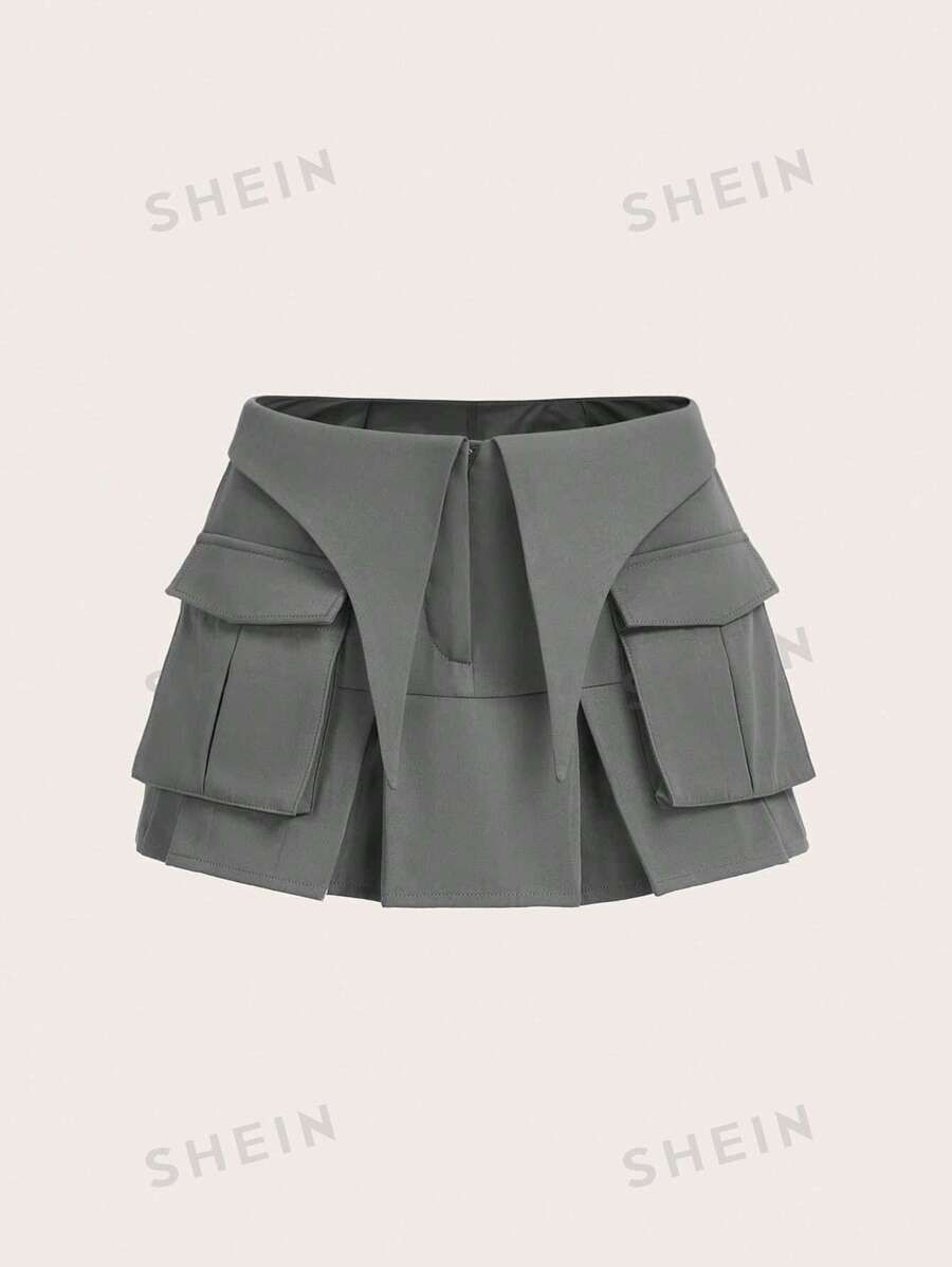 SHEIN ICON Gorpcore Flap Pocket Pleated Hem Cargo Mini Skirt | SHEIN