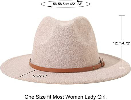 Lanzom Women Lady Felt Fedora Hat Wide Brim Wool Panama Hats with Band | Amazon (US)