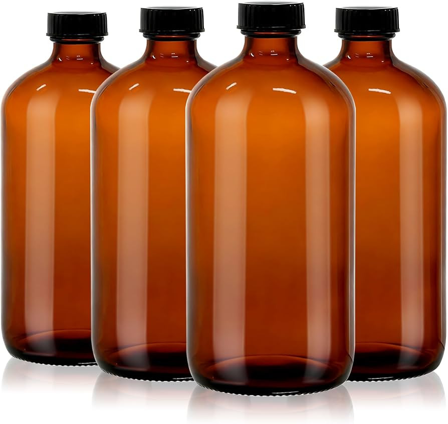 4 Pack 32 oz Amber Glass Boston Round Bottles with Phenolic Polycone Caps \u2013 Airtight, Leak-P... | Amazon (US)