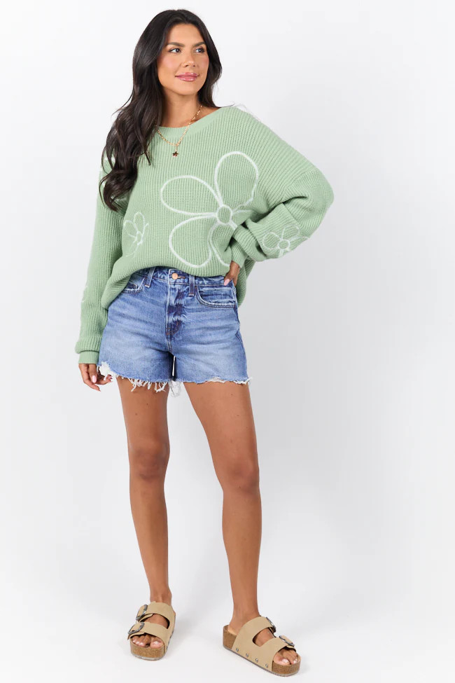 Emmy High Waisted Stretch Relaxed Raw Hem Denim Shorts SALE | Pink Lily