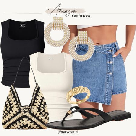 Denim skort summer outfit idea. Amazon finds 

#LTKShoeCrush #LTKSeasonal #LTKFindsUnder50