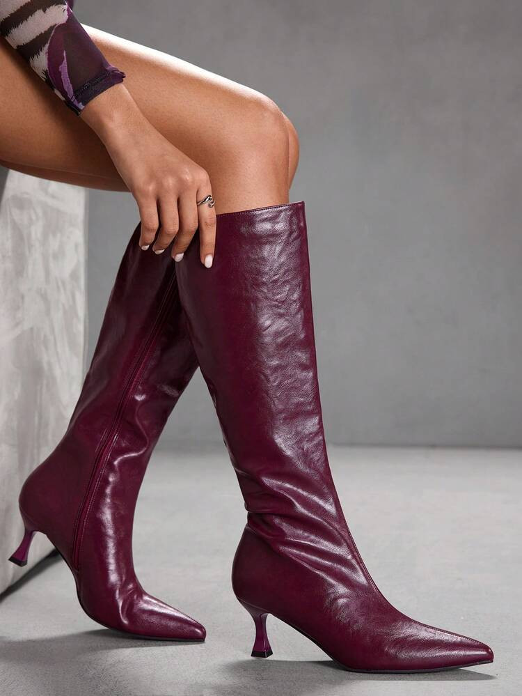 CUCCOO SZL Women's Fashion Pointed Toe Knee-High High Heel Boots For Christmas Valentine's Day | SHEIN