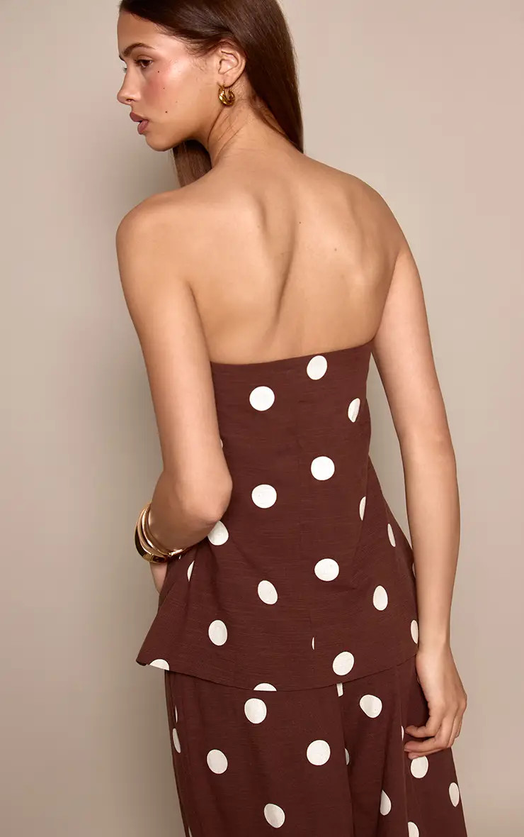 Dark Brown Polka Dot Cotton Bandeau Flowy Top | PrettyLittleThing UK