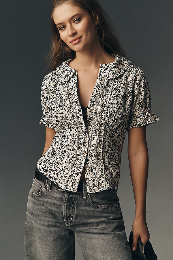 The Keira Waisted Tuxedo-Front Blouse by Pilcro | Anthropologie (US)