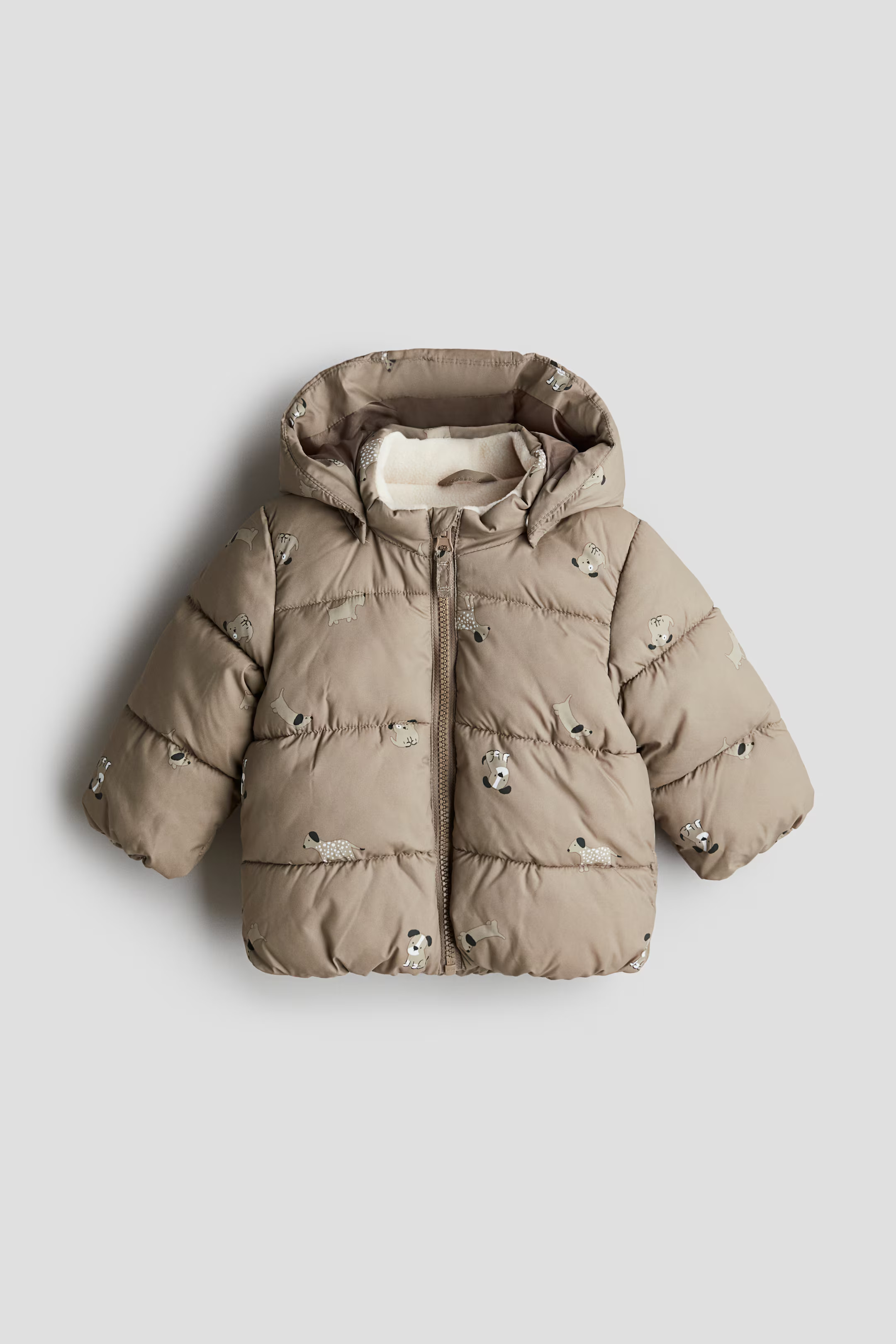 Water-Repellent Puffer Jacket - Taupe/dogs - Kids | H&M US | H&M (US + CA)
