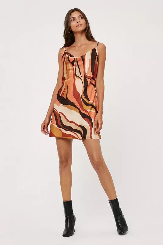 Abstract Cowl Front Mini Slip Dress | Nasty Gal (US)