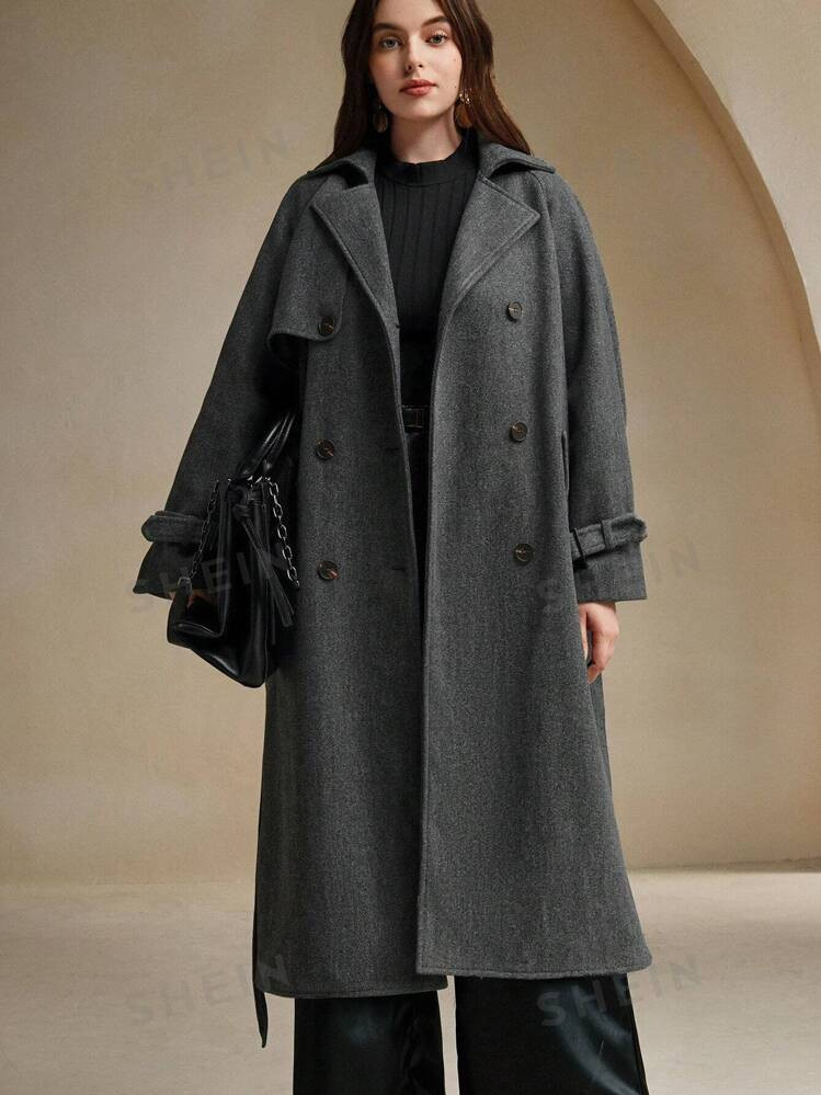 Anewsta Plus Size Women's Grey Knitted Long Coat, Winter | SHEIN