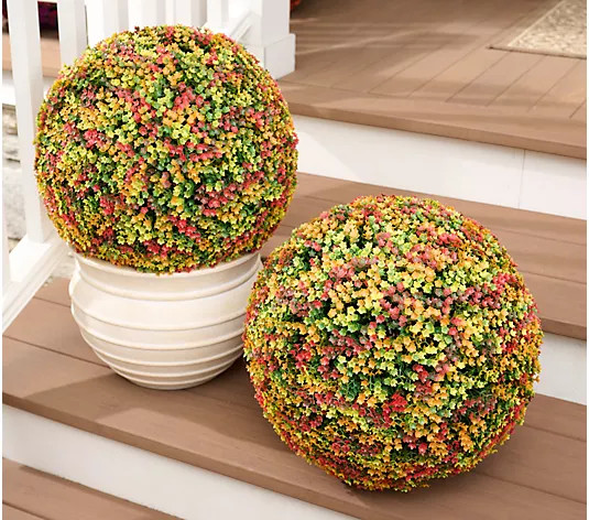 Wicker Park Set of 2 Oversized Faux Floral Spheres | QVC