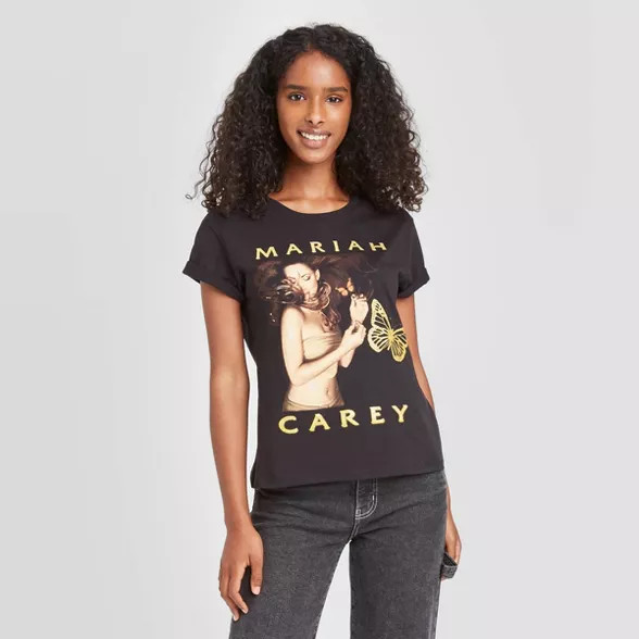 Women's Mariah Carey Butterfly Short Sleeve Graphic T-Shirt - Black | Target