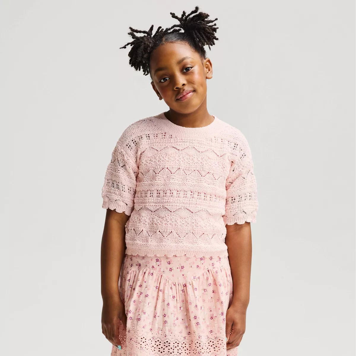Girls' Short Sleeve Openwork Sweater - Cat & Jack™ Pink M | Target