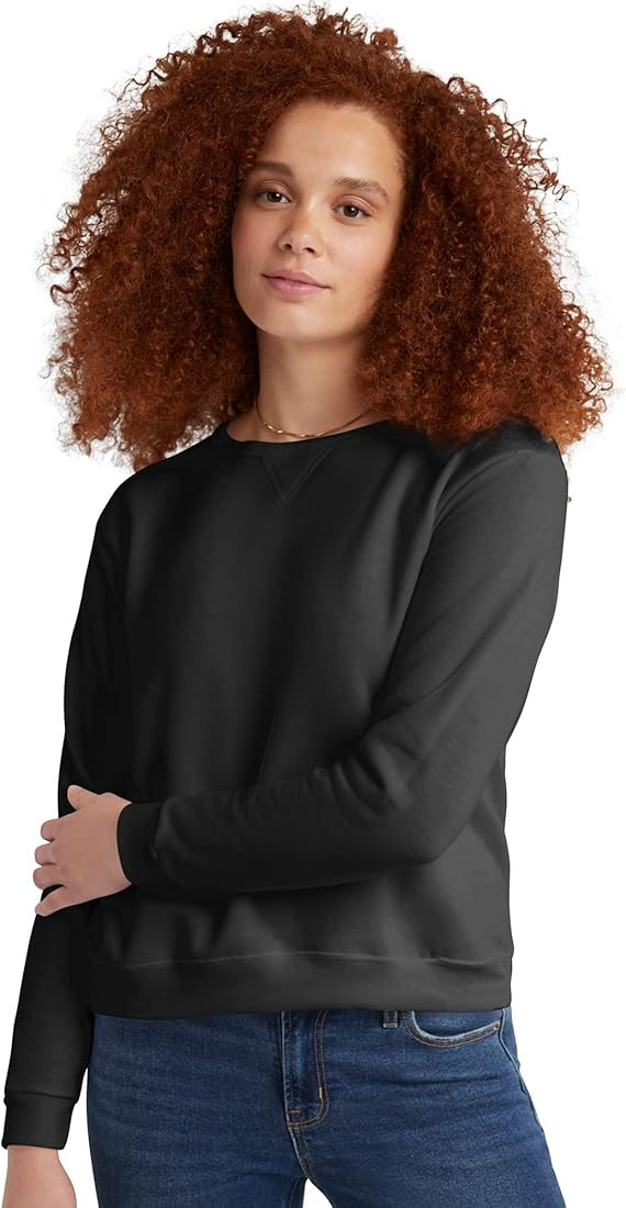 Hanes Women's Ecosmart V-Notch Crewneck Sweatshirt, Fleece Pullover Sweatshirt For Women | Amazon (US)
