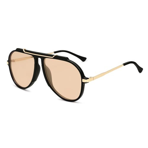 SOJOS Retro Oversized 70s 90s Aviator Sunglasses for Women Men Trendy Vintage Square Sun Glasses SJ2693 Black Frame Orange Lens | Amazon (US)