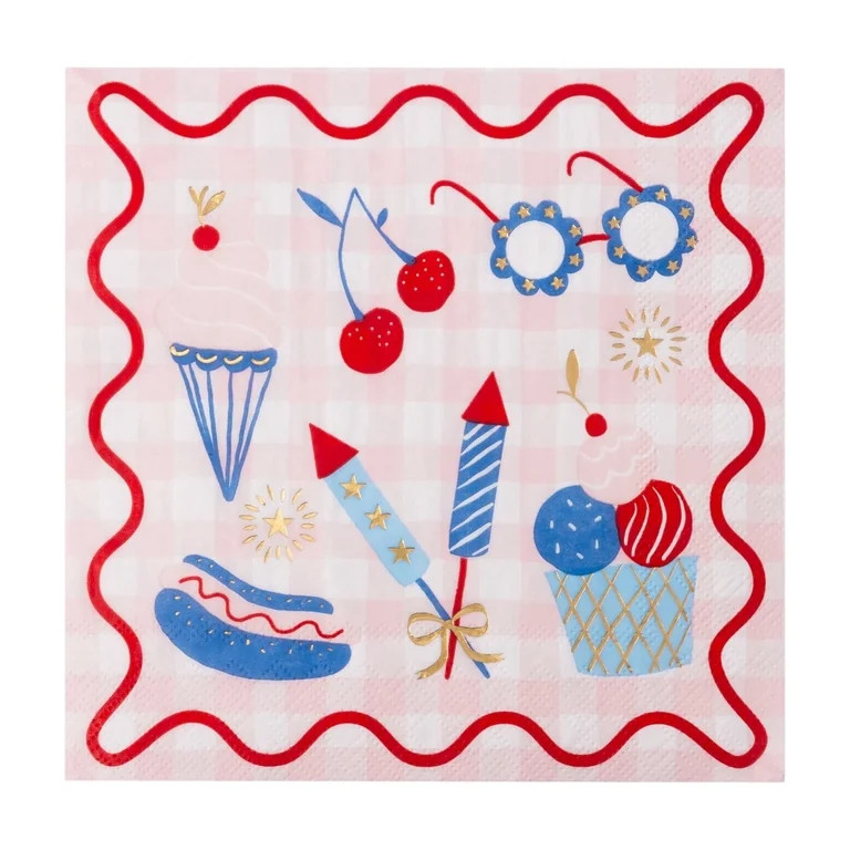 Bonjour F\u00eate Pink Patriotic Gingham Large Paper Napkins, Disposable Party Supplies, 20 Count... | Walmart (US)
