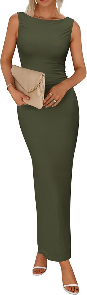 BTFBM Formal Wedding Guest Dresses for Women Summer Fall 2025 Sleeveless Ruched Bodycon Mesh Eleg... | Amazon (US)