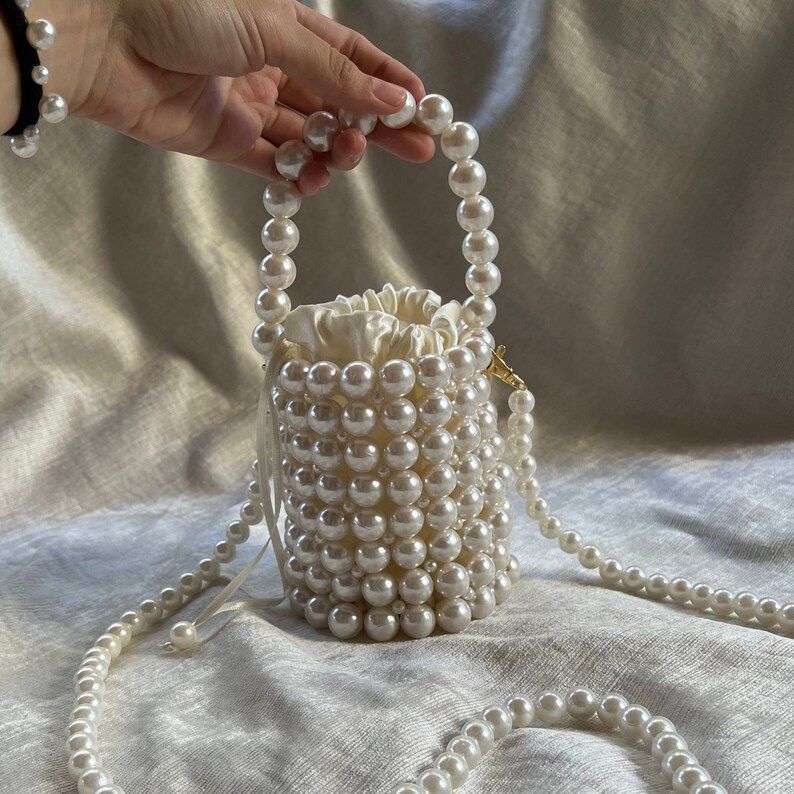 Bridal Pearl Purse, Pearl Bridal bag, Bridal Clutch Bag, Bucket Pearl Handbag, Pearl Beaded Bag, Pea | Etsy (US)