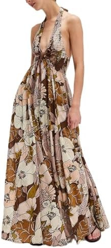 Amiblvowa Women Floral Maxi Dress Sexy Sleeveless Backless A-Line Long Flowy Dress Back Cut Out S... | Amazon (US)