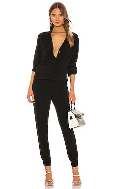 MONROW Crepe Long Sleeve Jumpsuit in Black from Revolve.com | Revolve Clothing (Global)