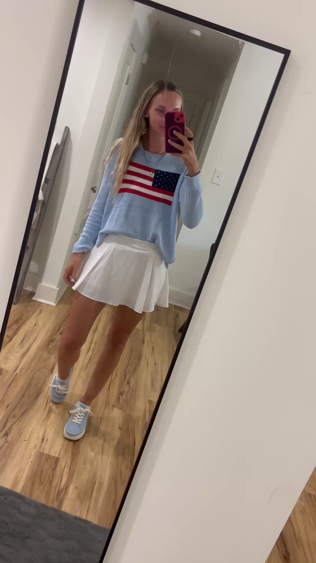 American Flag Sweater❤️🩵 perfect for 4th of july!! athletic skirt crz yoga, sneakers, kendra scott , garmin , ultrahuman , friday

#LTKSummerEdit #LTKStyleTip #LTKActive