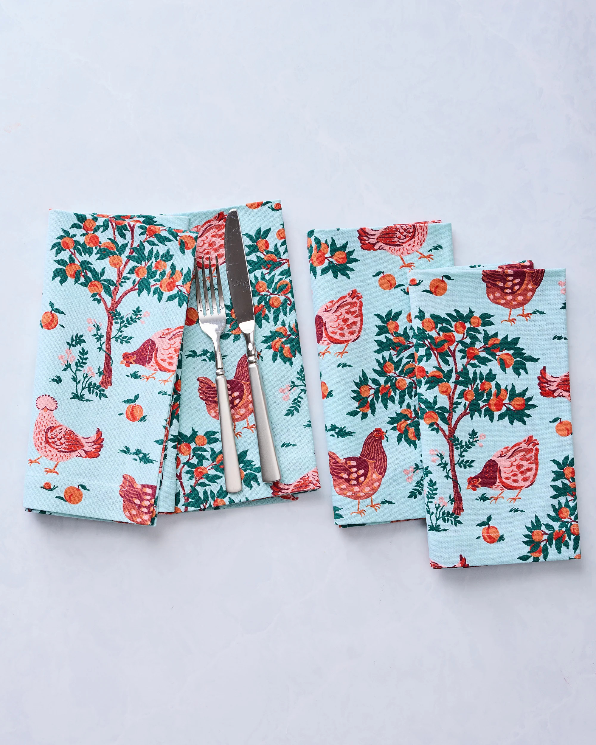 Hen House - Dinner Napkins Set Of 4 - Soft Blue | Printfresh