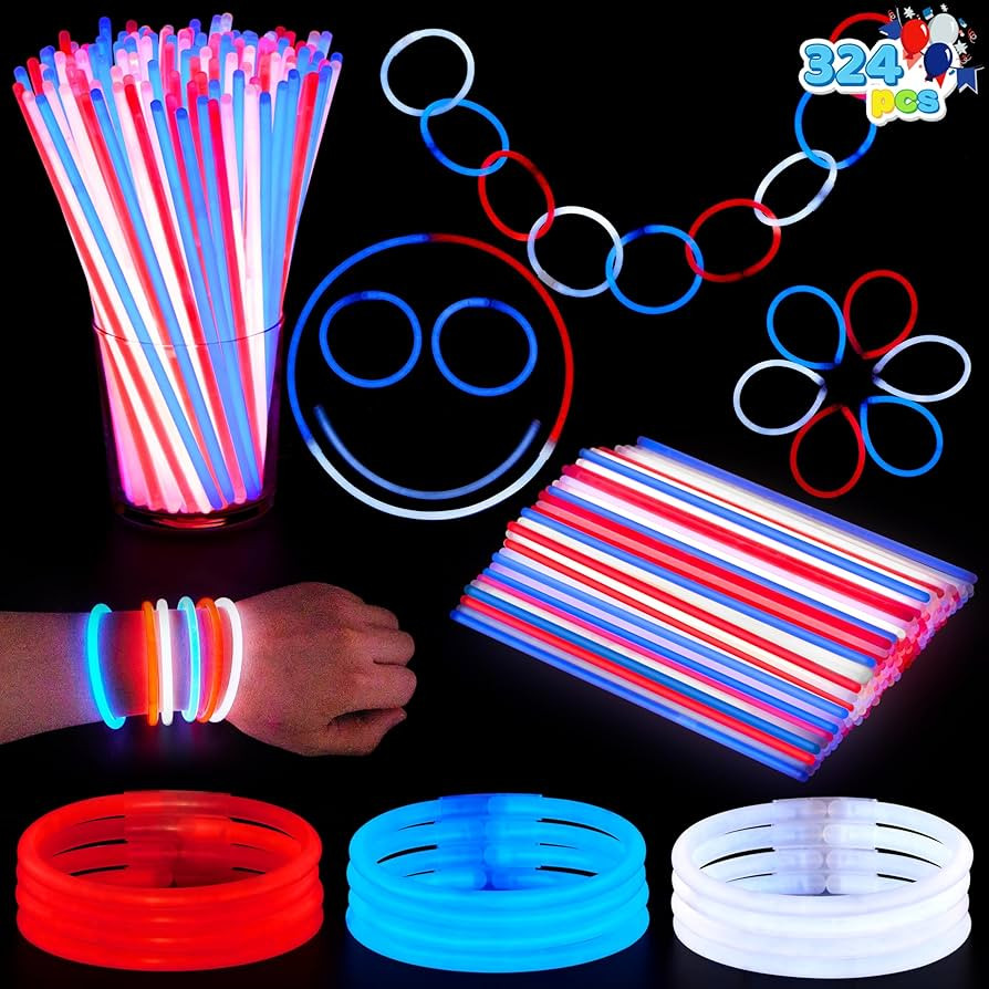 JOYIN 162 Pcs July 4th Patriotic Glow Sticks with Connectors, Red White Blue Light Up Sticks Bulk... | Amazon (US)