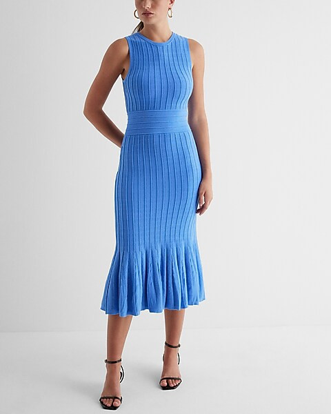 Ribbed High Neck Midi Sweater Dress | Express