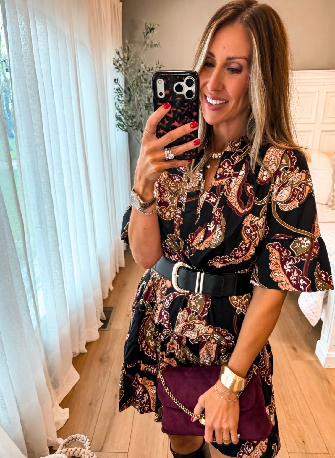 Walmart did it again! 🤎 This paisley dress looks so much more expensive than it is. I love it belted with tall boots and a burgundy bag for fall!

Walmart fashion, Walmart dress, paisley dress, fall dress outfit, affordable fall fashion, burgundy accessories, tall boots outfit, belted dress, fall outfit ideas, chic fall style, women over 40 fashion, TheMomInStyle