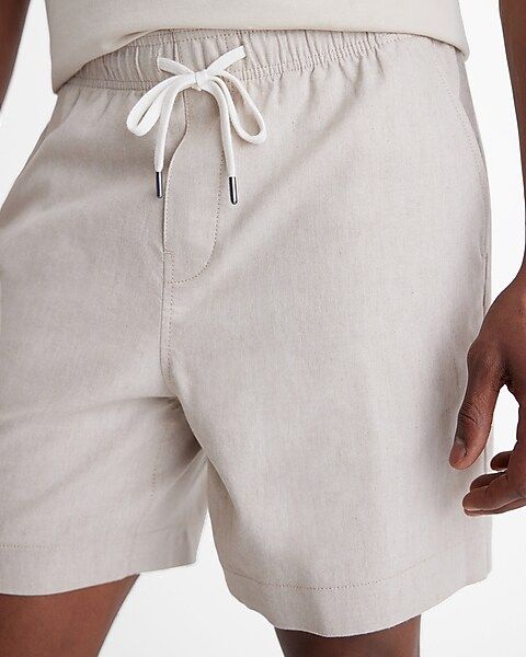 7" Linen-Blend Drawstring Elastic Waist Shorts | Express