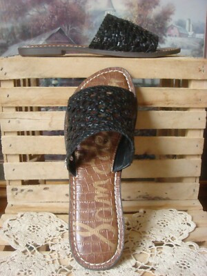 NWOB~ SAM EDELMAN GENOVIA BLACK WOVEN LEATHER SLIP-ON MULES FLAT SANDALS ~ 8.5M | eBay US