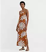LOFT Beach Floral Side Ruched Linen Cotton Strapless Maxi Dress | LOFT