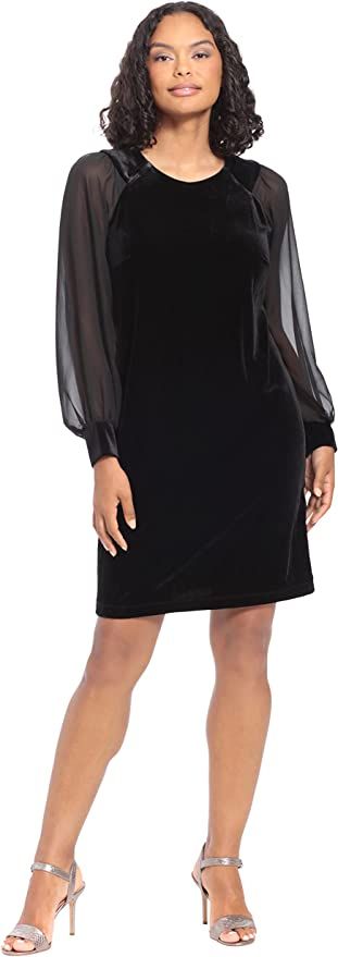 London Times Women's Stretch Velvet Sheer Blouson Sleeve Short Dress Occasion Event Guest of Part... | Amazon (US)