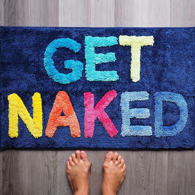 Get Naked Bath Mat Funny Cute Bathroom Rugs Blue Rainbow Multicolor Colorful Get Naked Rug Shower... | Amazon (US)