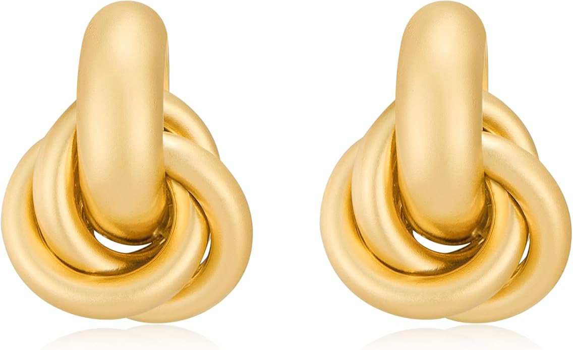 Gold Geometric Drop Dangle Earrings for Women Chunky Trendy Knot Stud Small Twisted Link Earring ... | Amazon (US)