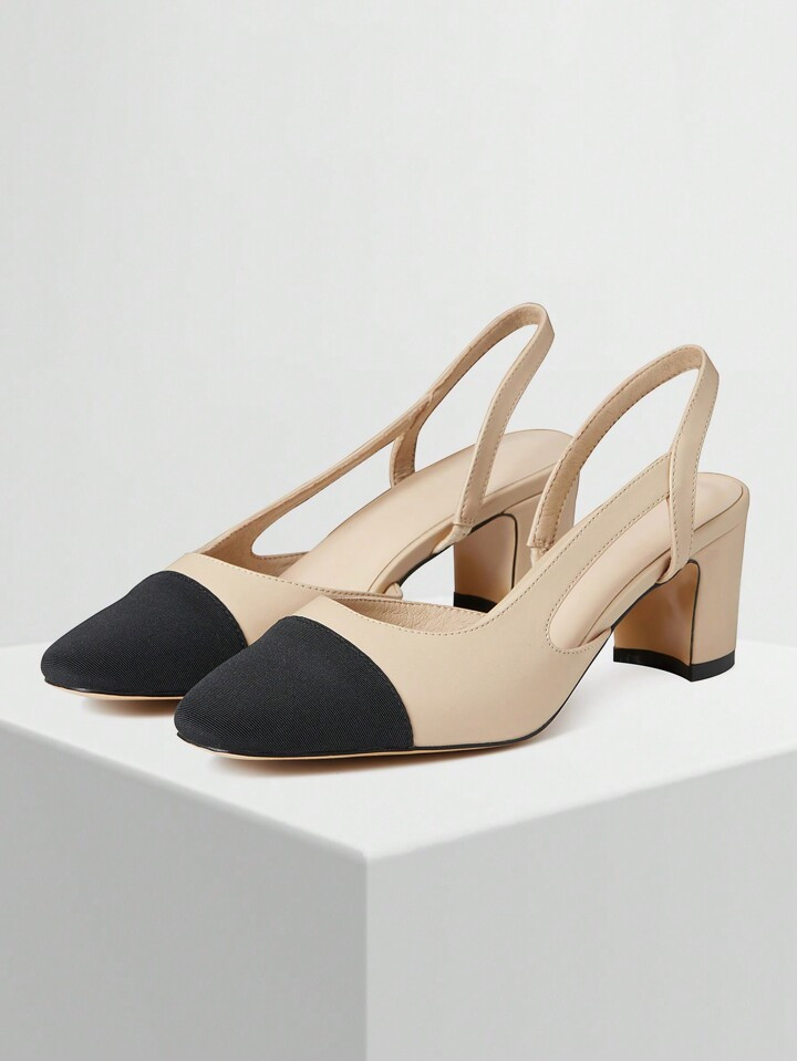 Elegent Womens Slingback Pumps Two ToneSummer Sandals Two Strap Round Toe Chunky Block Heel Party Wedding Dress Bridal Gifts Work Casual Dailywear Graduation Vacation Spring Heeled Pump Shoes | SHEIN