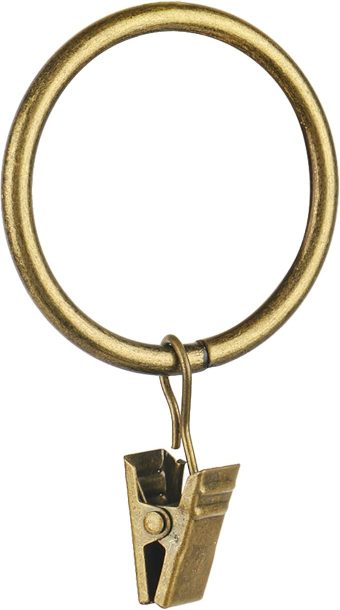 Curtain Rings - 14 PCS 1.5-Inch Clip Rings for Curtain Panels, This Antique Brass Drapery Curtain... | Amazon (US)