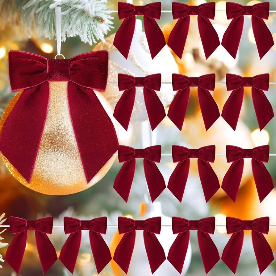 30 Pcs Velvet Ribbon Bows 5" x 4" Pre Tied Christmas Velvet Bows with Twist Tie for Gift Packagin... | Amazon (US)